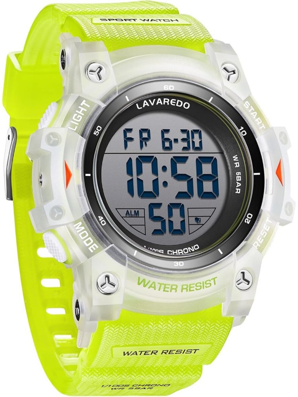 Men's Light Green Sports Outdoor Waterproof Digital  LED Backlight Wrist Watches